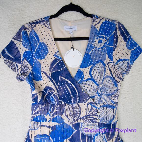 New! Lost + Wander Levka Floral Wrap Midi Dress blue, size‎ S - Picture 5 of 16